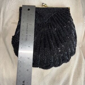 Vintage Bechamel Women's Black Beaded Satin Evening Purse‎ Handbag 3313